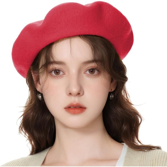 TopTie Classic Wool Beret French Style Artist Basque Beanie Hat Red - Picture 1 of 7